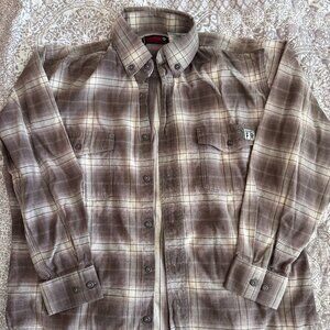 Men's L Wolverine Flame Resistant Cotton Nylon Button Down Flannel Long Sleeve